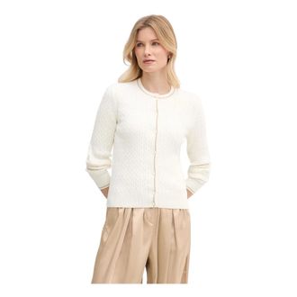 Lacoste Truien & Vesten, Dames, Wit, M, Katoen, Gestreepte Kabelgebreide Vest