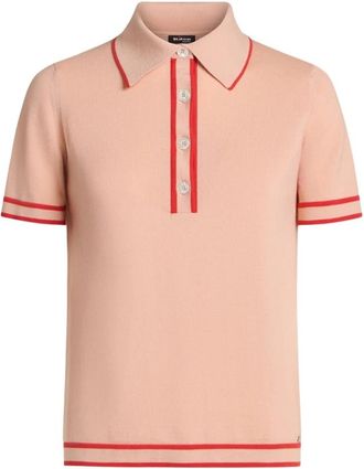Kiton Zijden poloshirt met contrasterende afwerking - Dames - Ronde hals truien - Roze - L - Truien & Vesten