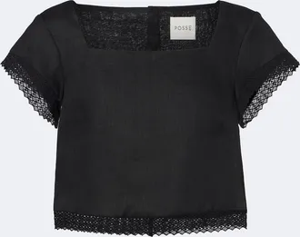 Poss&eacute; Alfie cropped embroidered linen top