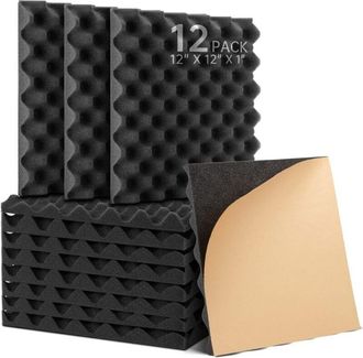 OEM Paquete De 12 Paneles De Espuma Ac&uacute;stica Autoadhesivos, 30 X 30 X 2,5 Cm, Espuma Reductora De Ruido, Paneles Insonorizantes De Alta Densidad, Para Pod