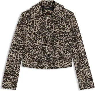 BOSS Regular-fit blazer in a leopard cotton blend
