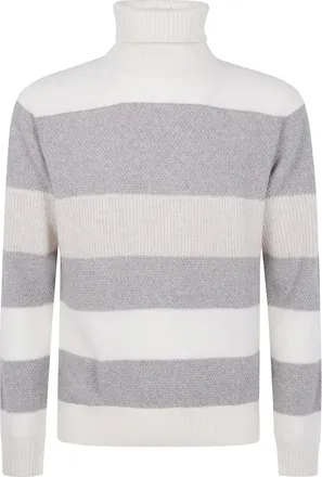Barba Truien & Vesten, Heren, Beige, L, Wol, Pullover met coltrui en horizontale strepen