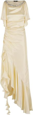 Amen Satin Tulpmouw Jurk - Dames - Feestkleedjes - Geel - 2XS - Satijn - Kleedjes