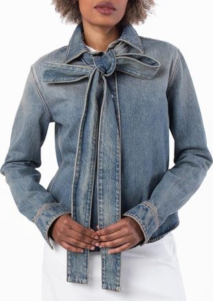 Loewe Washed Cotton Denim Bow Shirt, Brand Size 38 ( US Size 6 )