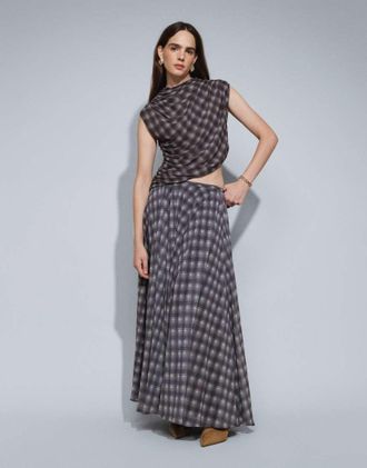 Topshop Gonna lunga a ruota in chiffon viola a quadri in coordinato