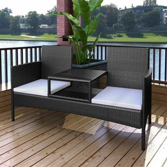 vidaXL Divano da Giardino a 2 Posti con Tavolino in Polyrattan Nero vidaXL