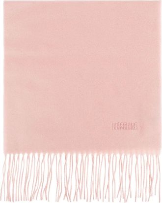 Moschino embroidered-logo fringed scarf - men - Wool - One Size - Pink