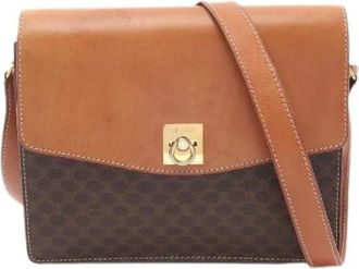 Celine Pre-owned Cross Body Bags, female, Brown, Size: ONE SIZE Pre-owned Macadam PVC Coated Canvas Leather Shoulder Bag