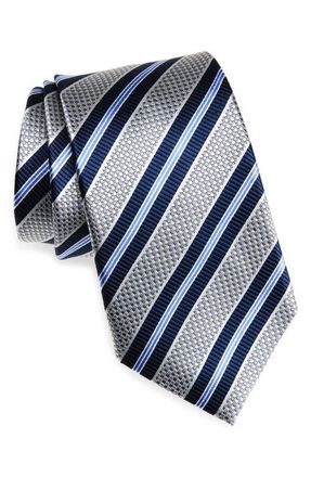 Nordstrom Stripe Silk Tie in Silver at Nordstrom