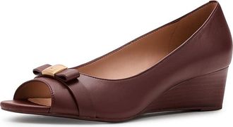 Cole Haan Go-to Malta Peep Toe Bow High Womens Heels Mahogany Leather : 10.5 B - Medium