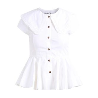 Ganni Short Sleeve Shirt - Dames - Blouses - Wit - S - Katoen - Overhemden
