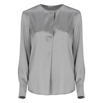 PESERICO Overhemden, Dames, Grijs, S, Zijden blouse met ronde hals