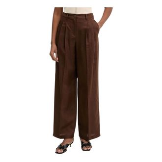 Twinset Broeken, Dames, Bruin, XL, Katoen, Broek met wijde pijpen en plooien