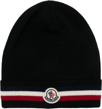 Moncler Driekleurige wollen muts - Heren - Accessoires - Zwart - Maat: ONE Size Wol