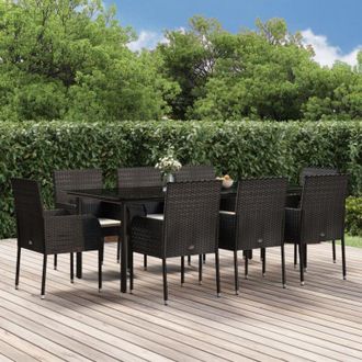 vidaXL Set De Comedor De Jard&iacute;n 9 Pzas Y Cojines Rat&aacute;n Sint&eacute;tico Negro Vidaxl