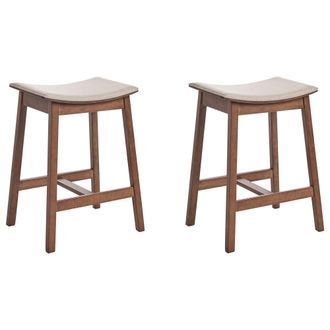 Beliani Conjunto De 2 Sillas De Bar Asiento Tapizado Madera Oscura Beige Claro Dixon