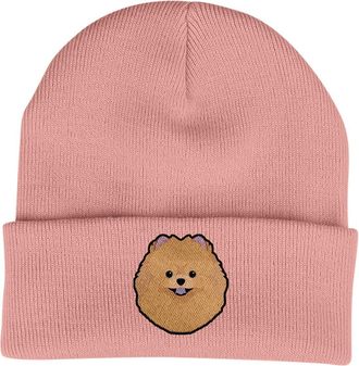 Bang Tidy Clothing Pomeranian Spitz Beanie Hat - Dog Lovers Gifts for Women Men - Knitted Winter Hats - Embroidered - Acrylic - Blush