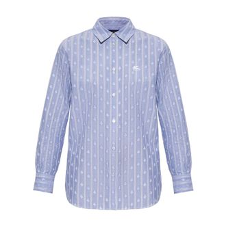 Etro Katoenen overhemd met strepen - Dames - Blouses & Shirts - Blauw - Maat: M Katoen