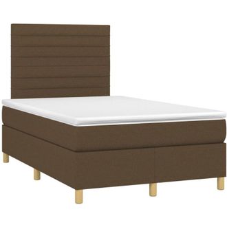 vidaXL Vidaxl - Cama Box Spring Con Colch&oacute;n Y Led Tela Marr&oacute;n Oscuro 120x190 Cm