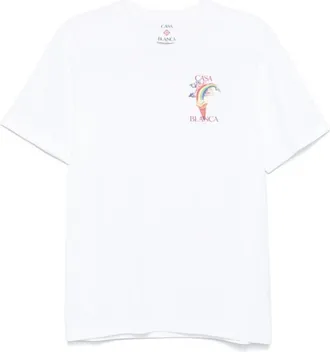Casablanca Wit T-shirt met Logo Print en Ronde Hals - Heren - T-shirts - Wit - L - Katoen - Tops