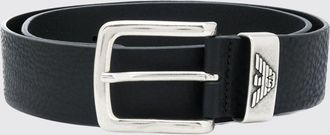 Emporio Armani Monogram Tumbled Leather Belt with Eagle Buckle