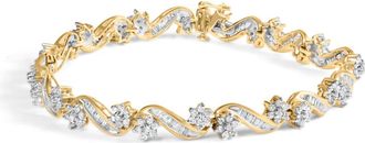 House of Brilliance 10k Yellow Gold 3.00 Cttw Round-Cut and Baguette-Cut Floral Link 7.25 Bracelet at Nordstrom
