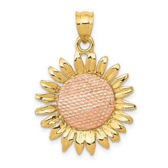 Diamond2Deal 14k Two-tone Gold Polished Sunflower Pendant