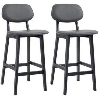 HOMCOM Breakfast Bar Stools Set Of 2 With PU Leather Cover - Wood Legs - Dark Grey - Dark Grey | TJ Hughes