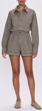 Pistola Denim Archie Long Sleeve Stretch Cotton Romper in Soft Moss at Nordstrom Rack, Size X-Small