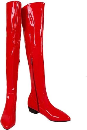 Generic Women Winter Outdoor Casual Over Knee Boots Patent Leather Low Heel Pointed Toe Boot