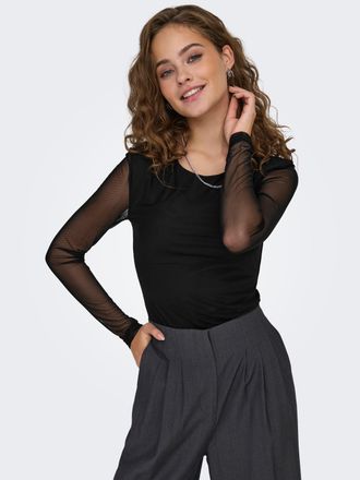 Only Langarmbody ONLY ONLTERESSA L/S O-NECK BODY BOX JRS, Damen, Gr. XS, N-Gr, schwarz, Jersey, Obermaterial: 96% Polyester, 4% Elasthan, unifarben, Rundha