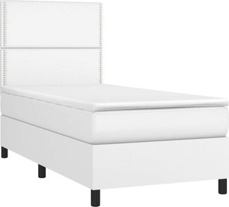vidaXL Vidaxl - Cama Box Spring Y Colch&oacute;n Led Cuero Sint&eacute;tico Blanco 90x190 Cm