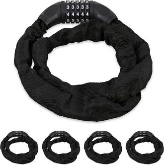 Relaxdays 5 Candados De Cable Num&eacute;rico, Sistema Antirrobo Para Bicicletas, Combinaci&oacute;n De 5 N&uacute;meros, 120 Cm, Acero, Negro