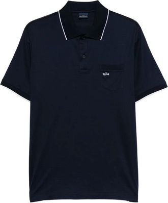 Paul & Shark Blue Piping Detail Short-Sleeve Cotton Polo Shirt