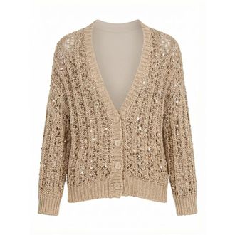 PESERICO Peserico, Cardigans, female, Brown, Size: XS Sequin-embellished Open-knit Cardigan