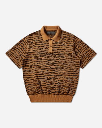 Wacko Maria Men s Tiger Knit Polo Shirt Orange