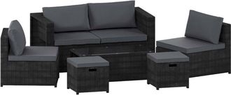 Home Discount Islay Rattan Garden Furniture 6 Seater Outdoor Sofa Chair Coffee Table Set, Black