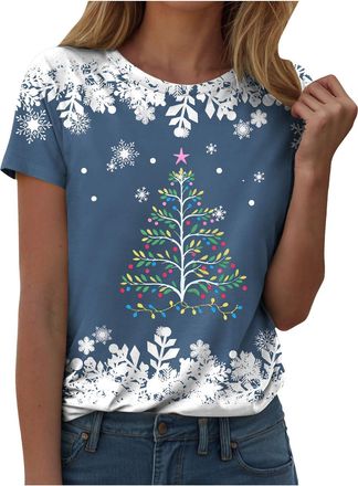 Generic Womens Christmas T Shirts Short Sleeve Womens Large Sizes Crew Neck Christmas T Shirt Graphic Funny Graphic Tee Shirt Casual Xmas Blouse Sparkle Party