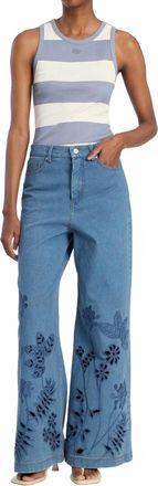 Munthe Floral Cotton Wide Leg Jeans In Blue