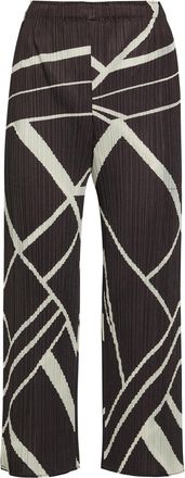 Pleats Please Issey Miyake Pleated Printed Woven Cropped Trousers - Charcoal - 3