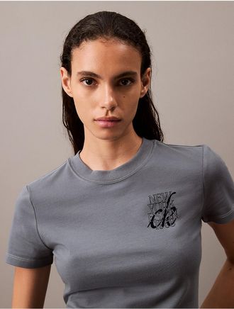 Calvin Klein Jeans Calvin Klein Womens New York Script Logo Graphic Slim Fit T-Shirt - Grey - XS