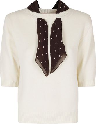 Semicouture Butter Avril Polka-Dot Scarf Wool Sweater