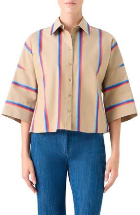 Akris Stripe Button-Up Shirt in Beige - Multicolor at Nordstrom, Size 12