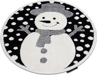 RugsX Rugsx - Alfombra Infantil Moderna Joy Circulo Snowman Monigote De Nieve, Para Ni&ntilde;os - Estructura Dos Niveles De Vell&oacute;n Negro / Crema Grey Circulo 120 