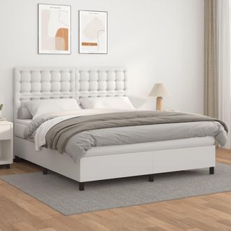 vidaXL Cama Box Spring Con Colch&oacute;n Cuero Sint&eacute;tico Blanco 160x200 Cm Vidaxl