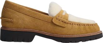 Rag & Bone Womens Corey Suede Shearling Loafers In Caramel