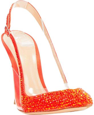 Gianvito Rossi Womens Satin Strass Crystal Clear Pvc Slingback Pump (Authentic Pre-Loved)