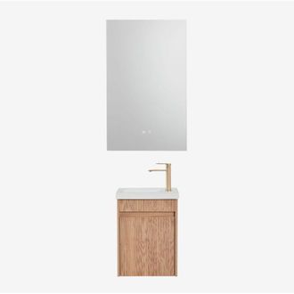 Sklum Conjunto De Mueble De Ba&ntilde;o Suspendido En Madera Con Lavabo Integrado Narek Sklum