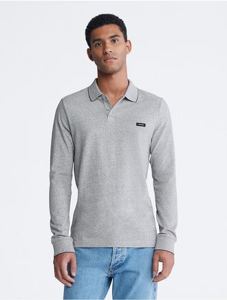 Calvin Klein Mens Stretch Pique Long Sleeve Polo Shirt - Grey - XS