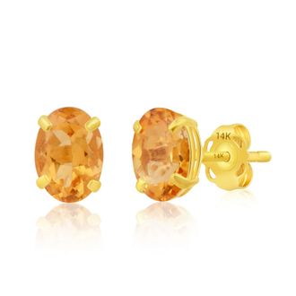 MAX + STONE 14k Yellow or White Gold 7x5mm Oval Stud Earrings with Push Backs